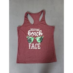 Womens Graphic Tank-Top Tee- Resting Beach Face- Funny- Size Large